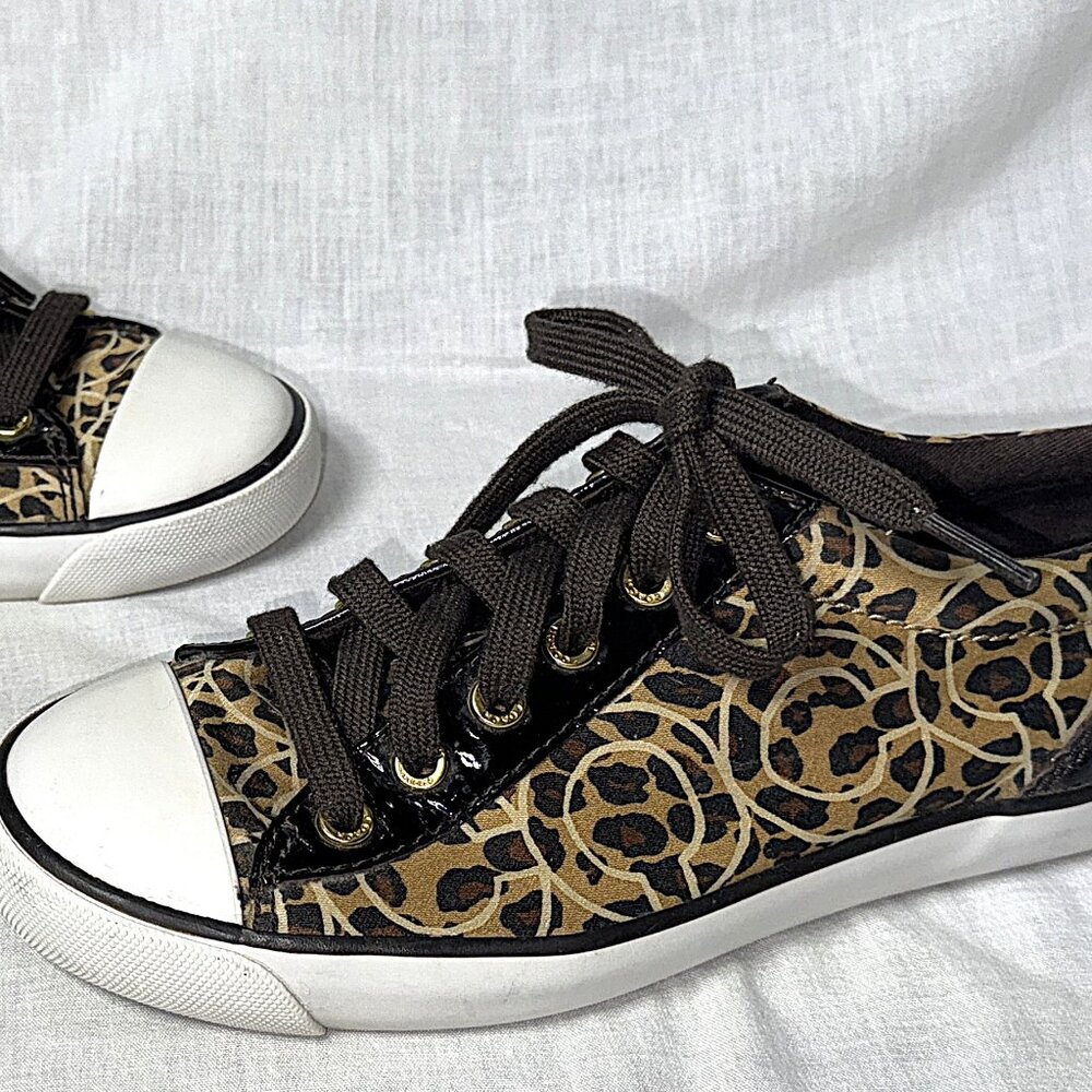 Coach Gema Signature Animal Cheetah Leopard Leather Lace-up Sneaker Shoes 6.5 B